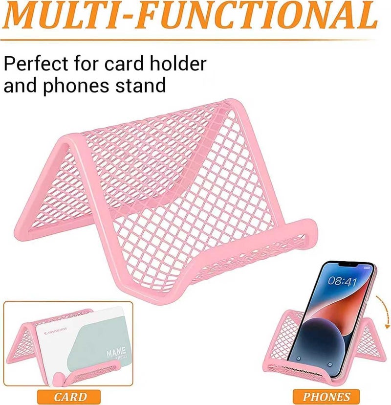 EMOMAS Business Card Holder for Desk, Office Desktop Business Card Display Holder, Mesh Business Card Holder, Desk Accessories for Women and Men, Pink(3 Pack) - Image 4